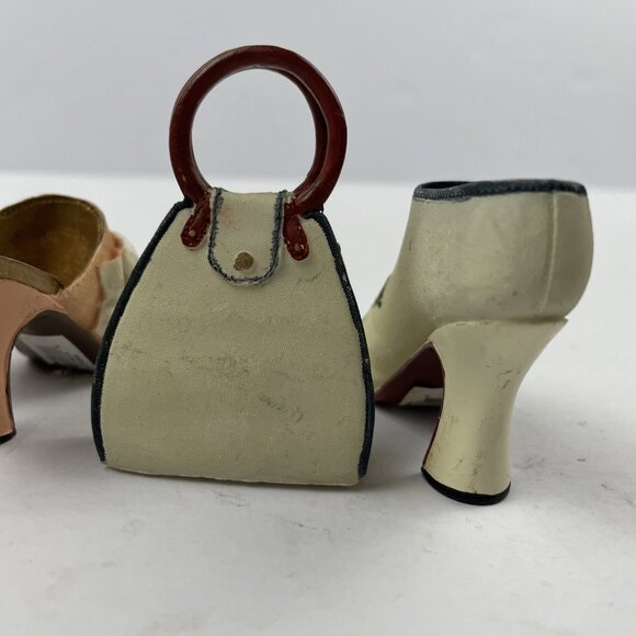 Vintage Miniature Ceramic 3” Shoe And Purse High Heels Floral Lot Of 2 - Picture 5 of 10